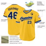 Custom Name Number Authentic Throwback Baseball Jersey - Personalized Gold Navy-Light Blue Team Design Personalized Gold