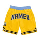 Custom Name and Number Personalized Gold Navy Light Blue Basketball Shorts - Authentic Throwback Team Design Personalized