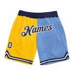 Custom Name & Number Personalized Authentic Basketball Shorts - Gold Navy-Light Blue Split Fashion Design Personalized Gold