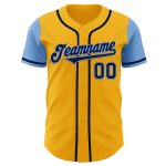 Personalized Gold Navy-Light Blue Two Tone Baseball Jersey with Custom Name and Number Personalized Gold Navy-Light Blue