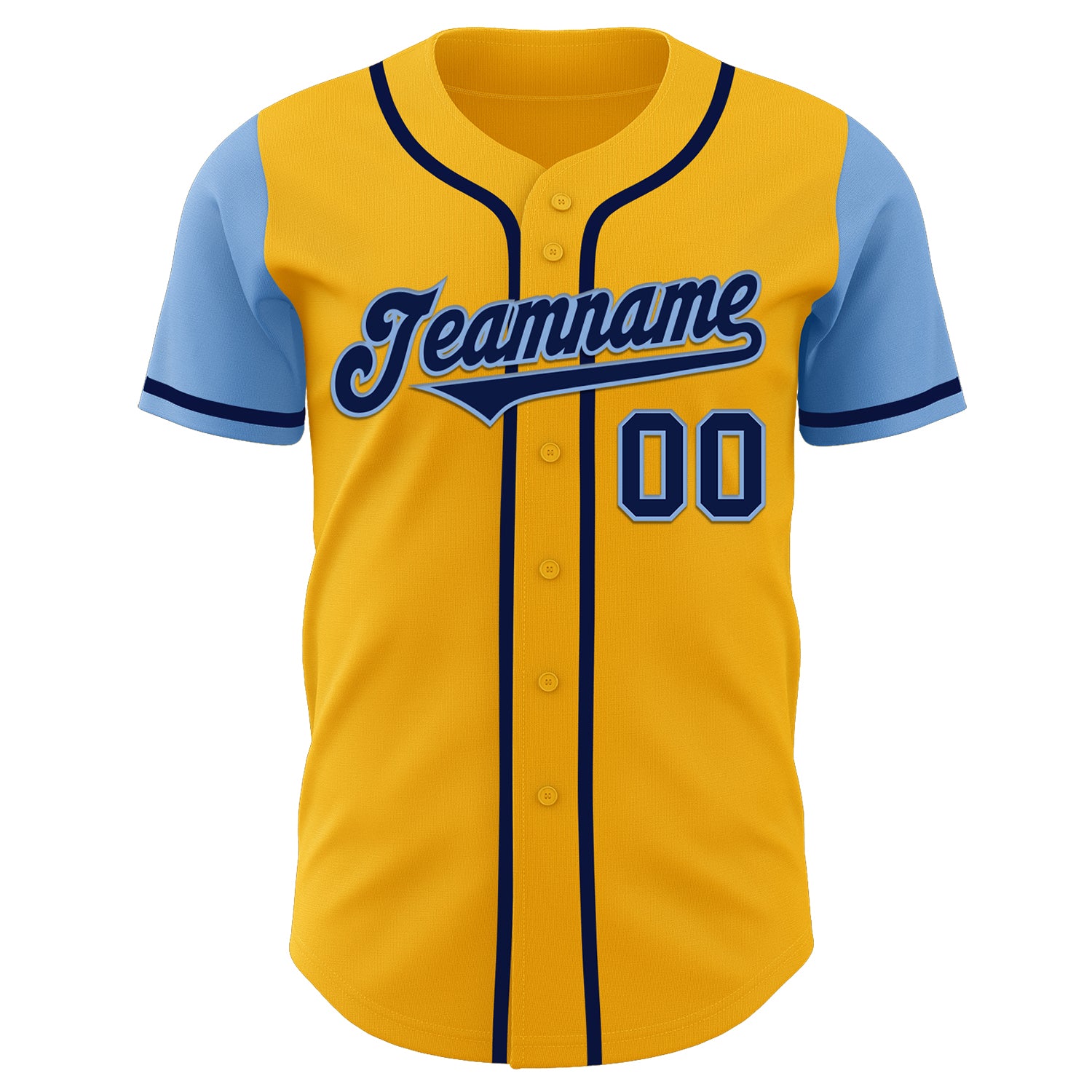 Personalized Gold Navy-Light Blue Authentic Two Tone Baseball Jersey Team Custom Name and Number Personalized Gold Navy-Light Blue Two Tone Baseball Jersey with Custom Name and Number Personalized Gold Navy-Light Blue - Image 2
