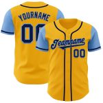 Personalized Gold Navy-Light Blue Two Tone Baseball Jersey with Custom Name and Number Personalized Gold Navy-Light Blue