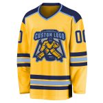 Personalized Gold and Navy-Light Blue Hockey Jersey - Customizable Team Apparel Personalized Gold Navy-Light Blue Hockey