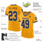 Custom Authentic Football Jersey with Personalized Name and Number, Gold Navy Light Blue Mesh, Team Style Personalized Gold