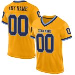 Custom Authentic Football Jersey with Personalized Name and Number, Gold Navy Light Blue Mesh, Team Style Personalized Gold
