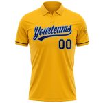 Custom Personalized Gold Navy-Light Blue Golf Polo Shirt with Name and Number, Performance Vapor Style Personalized Gold