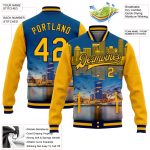 Custom Milwaukee Wisconsin 3D Bomber Varsity Jacket with Personalized Name and Number - Gold Navy City Edition Letterman Jacket