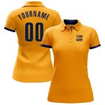 Custom Personalized Gold Navy Golf Polo Shirt with Name and Number - Team Performance Design Personalized Gold Navy Performance