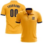 Custom Personalized Gold Navy Golf Polo Shirt with Name and Number - Team Performance Design Personalized Gold Navy Performance