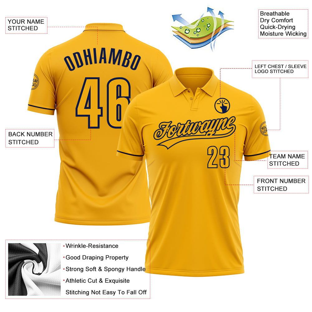 Personalized Gold Navy Performance Vapor Golf Polo Shirt Team Custom Name and Number Custom Name and Number Navy Gold Performance Vapor Golf Polo Shirt - Personalized Team Apparel Personalized Gold Navy Performance - Image 3