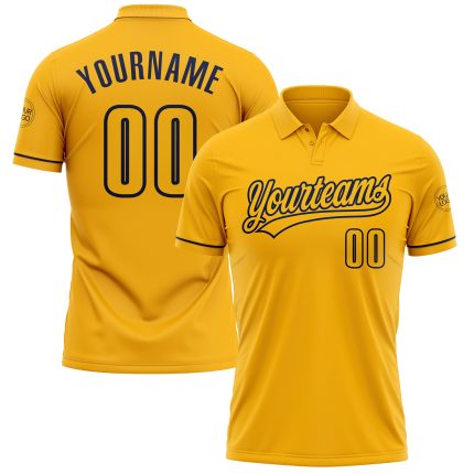 Custom Name and Number Navy Gold Performance Vapor Golf Polo Shirt - Personalized Team Apparel Personalized Gold Navy Performance