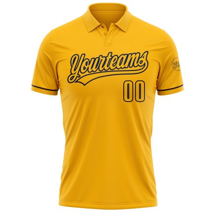Custom Name and Number Navy Gold Performance Vapor Golf Polo Shirt - Personalized Team Apparel Personalized Gold Navy Performance