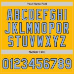 Custom Name and Number Personalized Gold Navy Pinstripe Softball Jersey - Light Blue Two-Button Unisex Design Personalized