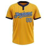 Custom Name and Number Personalized Gold Navy Pinstripe Softball Jersey - Light Blue Two-Button Unisex Design Personalized