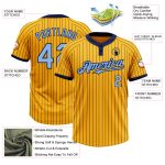 Custom Name and Number Personalized Gold Navy Pinstripe Softball Jersey - Light Blue Two-Button Unisex Design Personalized