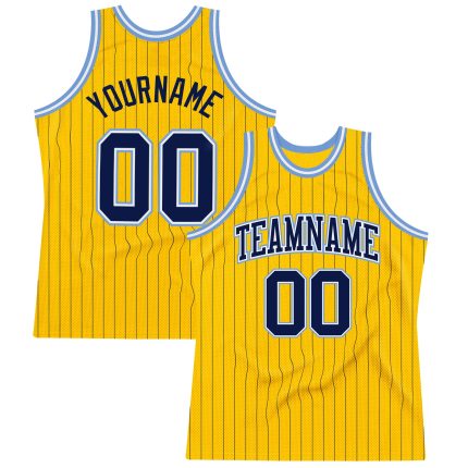 Custom Name and Number Personalized Gold Navy Pinstripe Basketball Jersey - Authentic Team Gear Light Blue Personalized Gold