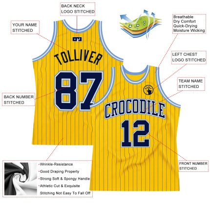 Custom Name and Number Personalized Gold Navy Pinstripe Basketball Jersey - Authentic Team Gear Light Blue Personalized Gold
