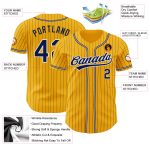 Custom Name and Number Personalized Gold Navy Pinstripe Baseball Jersey - Authentic Team Apparel Personalized Gold Navy Pinstripe