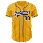 Custom Name and Number Personalized Gold Navy Pinstripe Baseball Jersey - Authentic Team Apparel Personalized Gold Navy Pinstripe