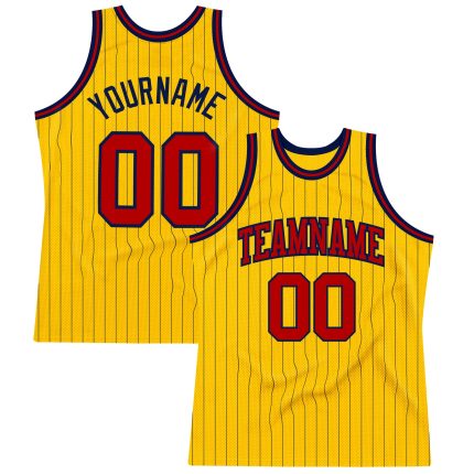 Custom Name Number Basketball Jersey Authentic Gold Navy Pinstripe Red Personalized Gold Navy Pinstripe Red Authentic Basketball