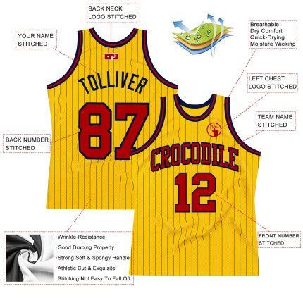 Custom Name Number Basketball Jersey Authentic Gold Navy Pinstripe Red Personalized Gold Navy Pinstripe Red Authentic Basketball
