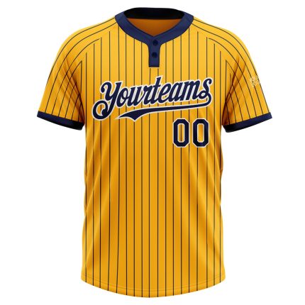 Custom Name and Number Unisex Softball Jersey Personalized Gold Navy Pinstripe Two-Button Design Personalized Gold Navy Pinstripe
