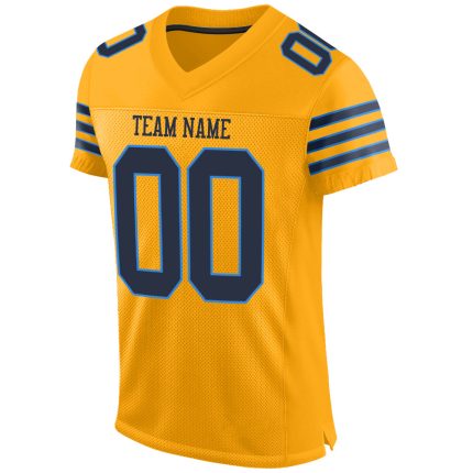 Personalized Gold Navy Powder Blue Mesh Football Jersey - Authentic Team Apparel Personalized Gold Navy-Powder Blue Mesh