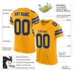 Custom Personalized Gold Navy Powder Blue Football Jersey with Name and Number - Authentic Mesh Team Apparel Personalized