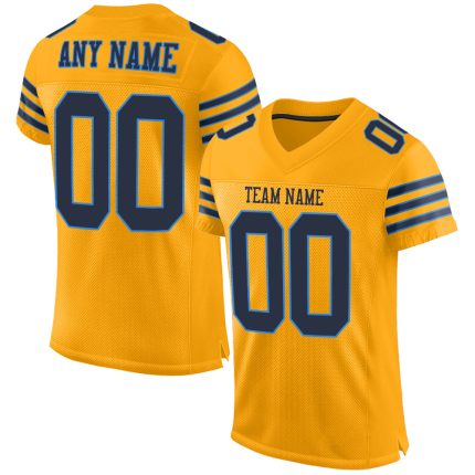 Personalized Gold Navy Powder Blue Mesh Football Jersey - Authentic Team Apparel Personalized Gold Navy-Powder Blue Mesh