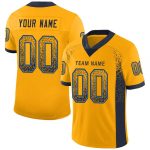 Custom Personalized Football Jersey with Name and Number in Gold, Navy, and Powder Blue Mesh Drift Style Personalized Gold