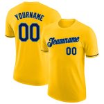 Custom Team Name and Number Personalized Gold Navy-Powder Blue Performance T-Shirt Personalized Gold Navy-Powder Blue Performance