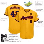 Custom Personalized Gold Navy-Red Baseball Jersey with Team Name and Number - Authentic Sports Apparel Personalized Gold