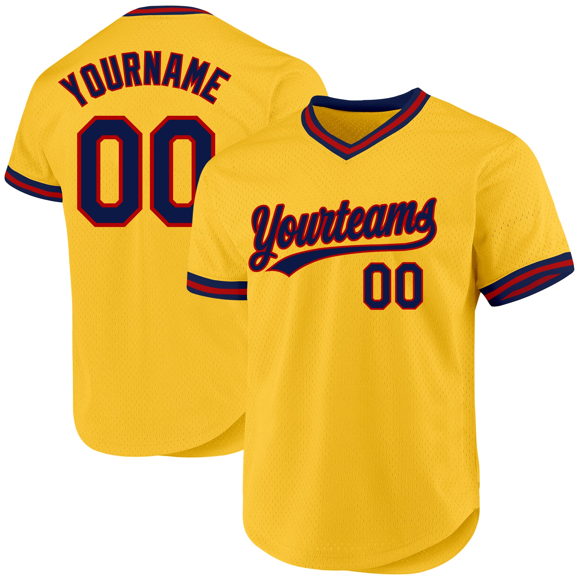 Custom Name Number Personalized Gold Red Navy Baseball Jersey Authentic Throwback Personalized Gold Navy-Red Authentic Throwback