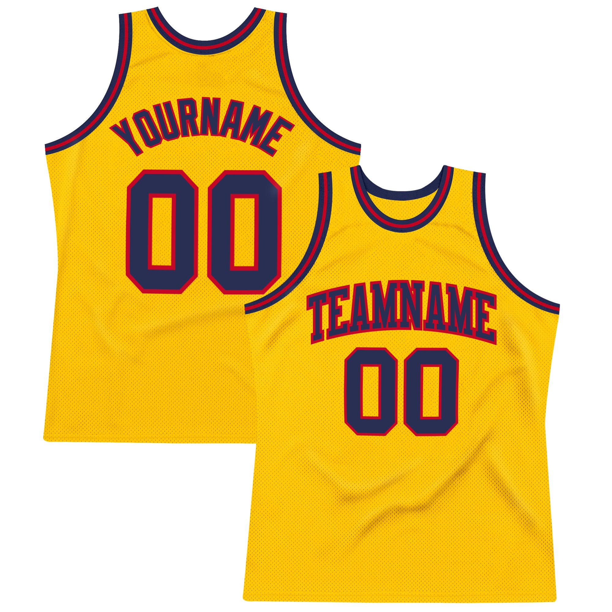 Custom Name and Number Personalized Gold Navy-Red Basketball Jersey - Authentic Throwback Personalized Gold Navy-Red Authentic