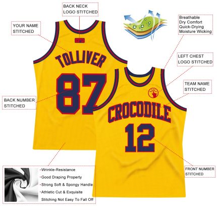 Custom Name and Number Personalized Gold Navy-Red Basketball Jersey - Authentic Throwback Personalized Gold Navy-Red Authentic