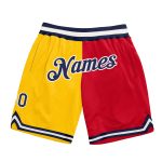 Custom Gold Navy-Red Basketball Shorts with Name & Number - Personalized Authentic Throwback Split Fashion Personalized Gold