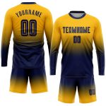 Personalized Gold Navy Soccer Uniform Jersey - Long Sleeve Fade Fashion Design Personalized Gold Navy Sublimation Long Sleeve