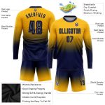 Personalized Gold Navy Soccer Uniform Jersey - Long Sleeve Fade Fashion Design Personalized Gold Navy Sublimation Long Sleeve