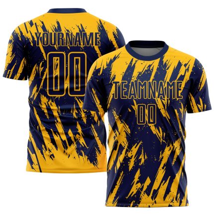Custom Name Number Personalized Gold Navy Soccer Jersey Uniform eSports Team Apparel Personalized Gold Navy Sublimation Soccer