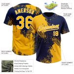 Custom Name and Number Unisex Softball Jersey - Personalized Gold Navy-White 3D Abstract Brush Stroke Two-Button Design Personalized