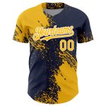Custom Name and Number Baseball Jersey with 3D Pattern Design in Gold Navy White - Personalized Abstract Brush Stroke Style