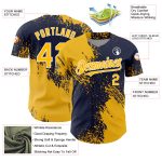 Custom Name and Number Baseball Jersey with 3D Pattern Design in Gold Navy White - Personalized Abstract Brush Stroke Style