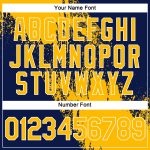 Custom Team Name Number Performance T-Shirt - Personalized Gold Navy White 3D Pattern Design Abstract Brush Stroke Personalized
