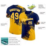 Custom Team Name Number Performance T-Shirt - Personalized Gold Navy White 3D Pattern Design Abstract Brush Stroke Personalized
