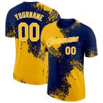 Custom Team Name Number Performance T-Shirt - Personalized Gold Navy White 3D Pattern Design Abstract Brush Stroke Personalized
