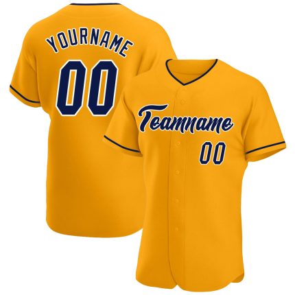 Personalized Gold Navy-White Baseball Jersey for Authentic Team Spirit Personalized Gold Navy-White Authentic Baseball Jersey