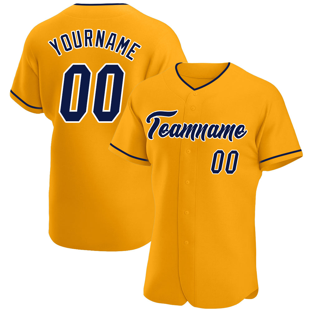 Personalized Gold Navy-White Baseball Jersey for Authentic Team Spirit Personalized Gold Navy-White Authentic Baseball Jersey