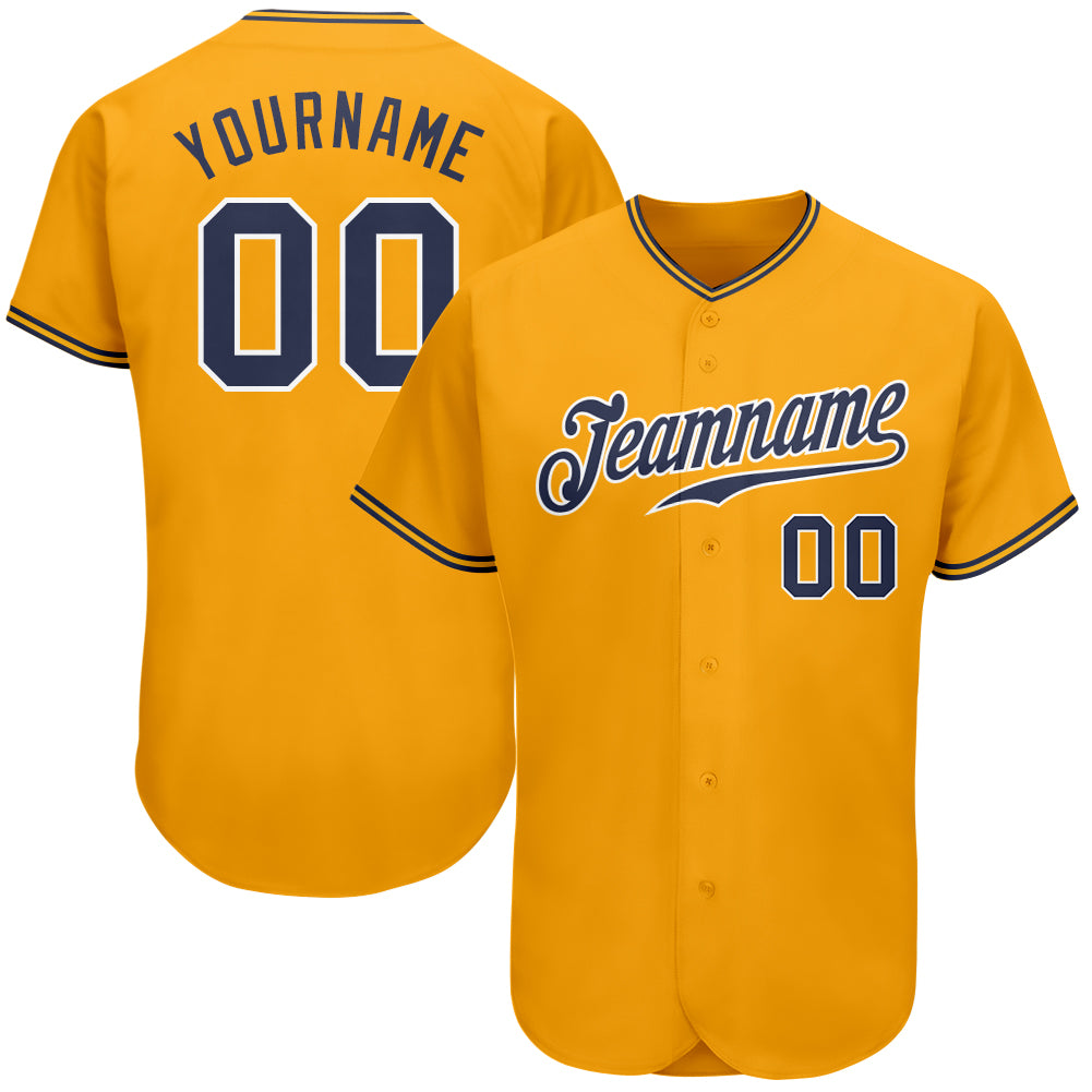 Custom Name and Number Personalized Gold Navy-White Baseball Jersey Authentic Team Gear Personalized Gold Navy-White Authentic