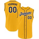 Custom Name and Number Personalized Gold Navy-White Baseball Jersey - Authentic Sleeveless Team Apparel Personalized Gold