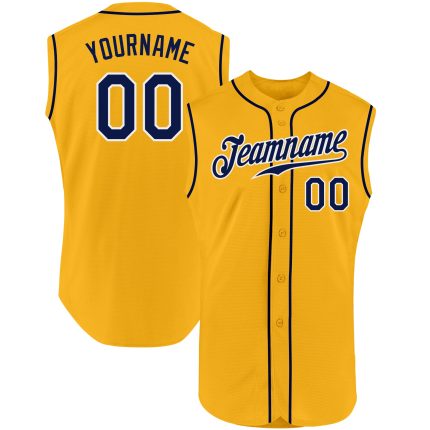 Custom Name and Number Personalized Gold Navy-White Baseball Jersey - Authentic Sleeveless Team Apparel Personalized Gold